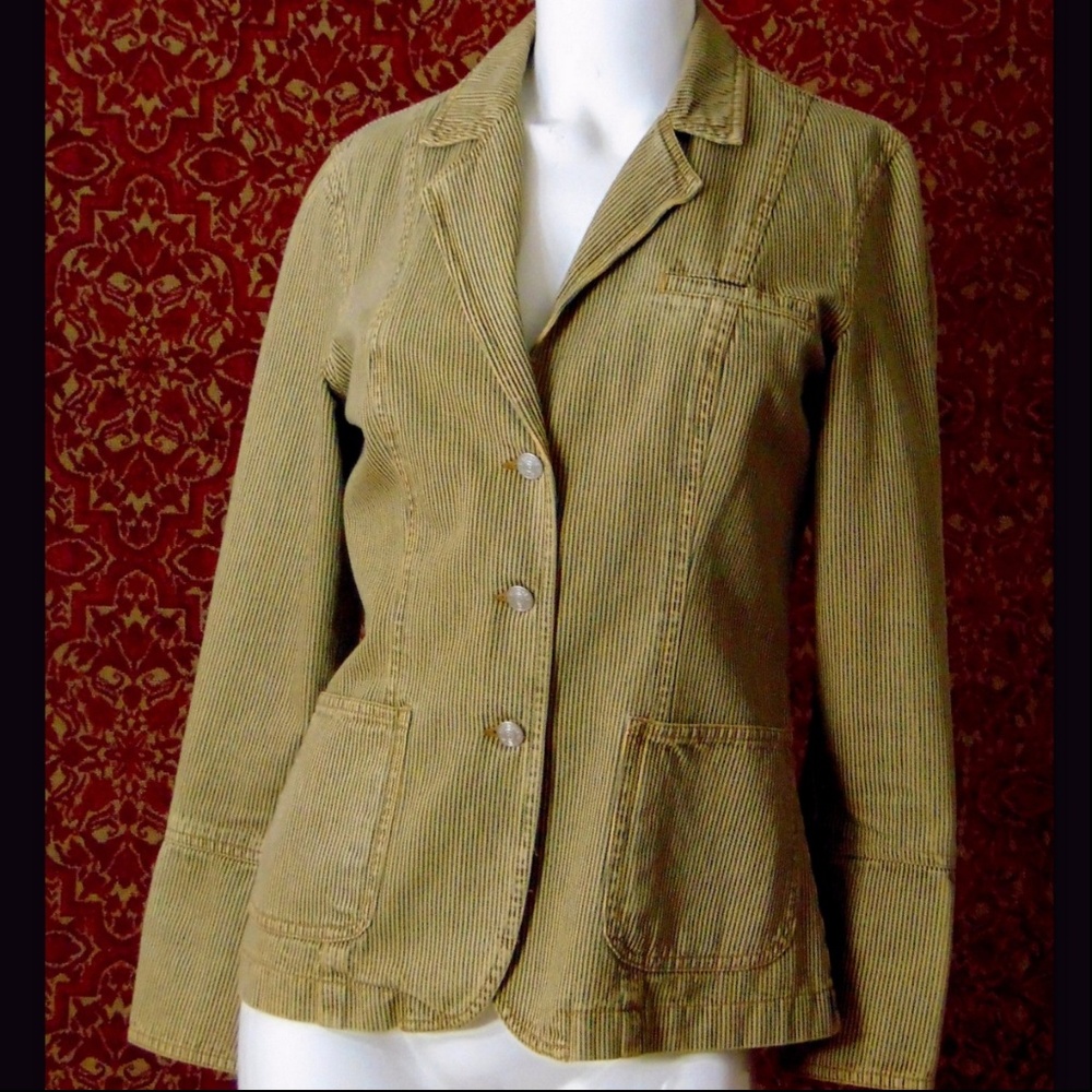 PAZO Tan striped cotton denim blazer jacket 6✨